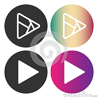 Colorful play button icons set. Music and video forward click shape cool symbol. Push arrow start player media. Gradient EPS 10 Vector Illustration