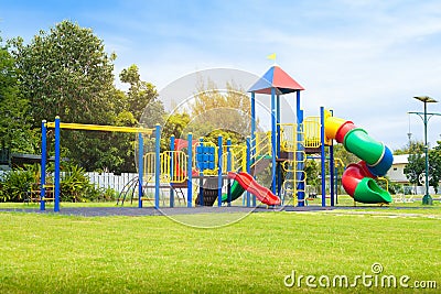 Colorful playground on yard in the park. Stock Photo