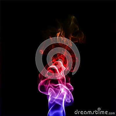 Colorful plume smoke isolated on black background Stock Photo