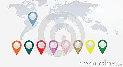 Colorful pointers on world map Vector Illustration