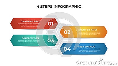 Colorful 4 points of steps, with hexagonal list layout diagram, infographic element template Vector Illustration