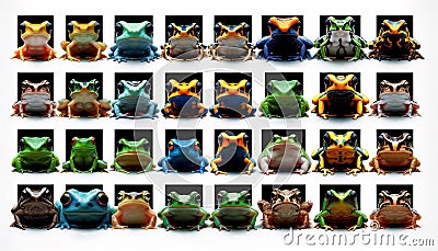 Illustration of Multicolored poisonous tropical frogs. Generative Ai. Generative Ai Stock Photo