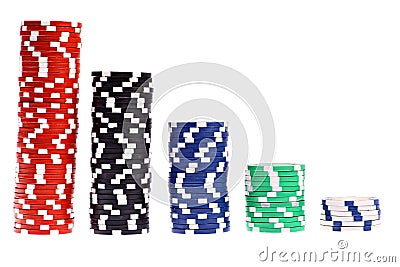 Colorful poker chips isolated on white Stock Photo