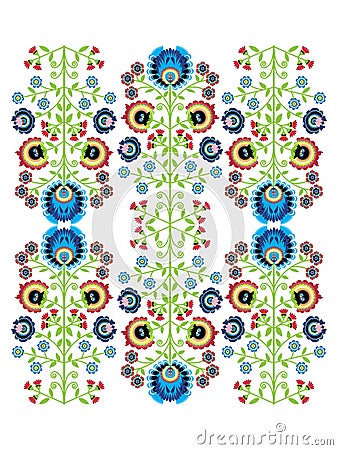 Colorful Polish folk inspired traditional floral pattern Vector Illustration