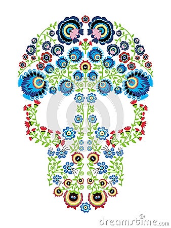 Colorful Polish folk inspired by traditional Mexican sugar skull art with floral pattern elements Vector Illustration