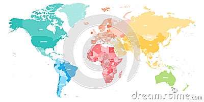 Colorful political map of World divided into six continent Vector Illustration