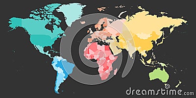 Colorful political map of World divided into six Vector Illustration