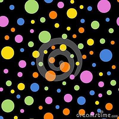 Colorful polka dots seamless pattern on black 2. Vector Illustration