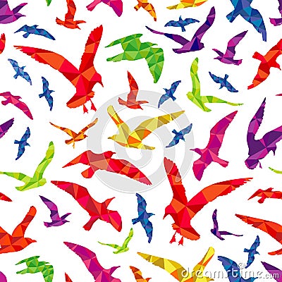 Colorful polygonal birds seamless pattern Vector Illustration