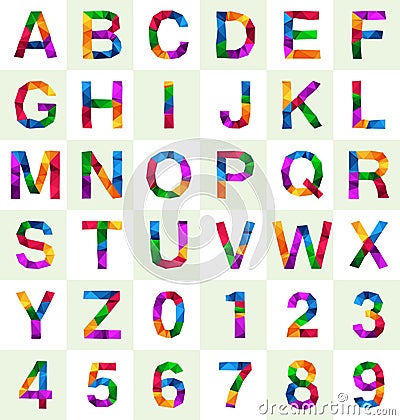 Colorful polygonal font and number Vector Illustration