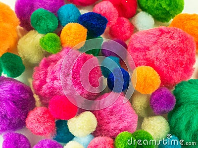 Colorful pom poms DIY craft supplies Stock Photo