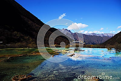 Colorful Ponds of Huanglong Stock Photo