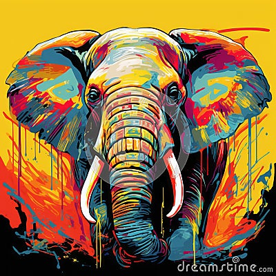 Colorful Pop Art Elephant Painting: Vibrant Wildlife In 8k Resolution Stock Photo