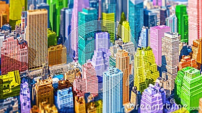 Colorful pop art styled tilt shift model village style New York City NYC Manhattan diverse diversity Stock Photo