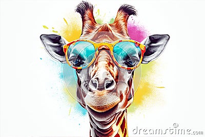 zoo giraffe wildlife animal portrait africa neck colorful mammal sunglasses. Generative AI. Stock Photo
