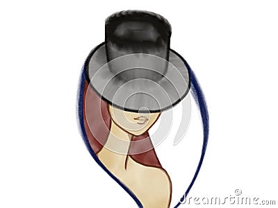 Colorful portrait of a mysterious lady in hat Stock Photo