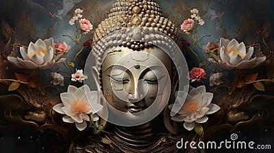 colorful portrait of sacred serene buddha god, buddhism religion concept wallpaper Stock Photo