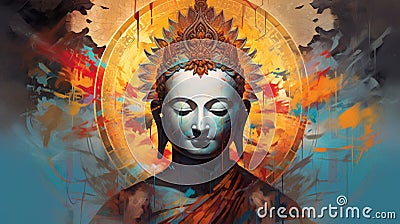 colorful portrait of sacred serene buddha god, buddhism religion concept wallpaper Stock Photo