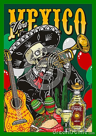 Colorful poster with Mexican musician Vector Illustration