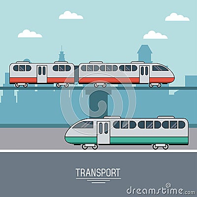 Colorful poster of transport with landscape of train in railways Vector Illustration