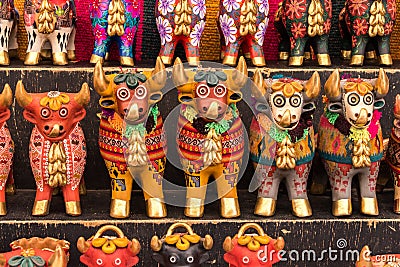 Colorful pottery, craft market of Pisac, near Cusco, Peru Editorial Stock Photo