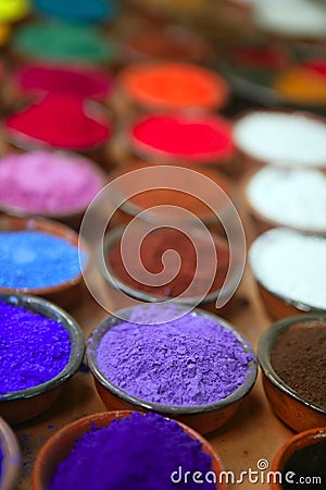 Colorful powder pigments in rows Stock Photo