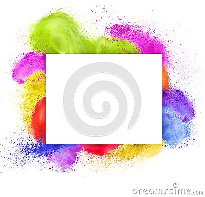 Colorful powder with white inscription frame Stock Photo