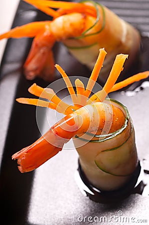 Colorful prawn shrimps appetizer snack Stock Photo