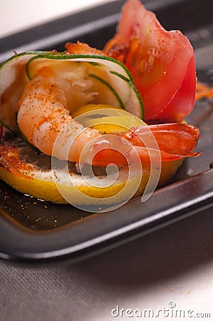 Colorful prawn shrimps appetizer snack Stock Photo