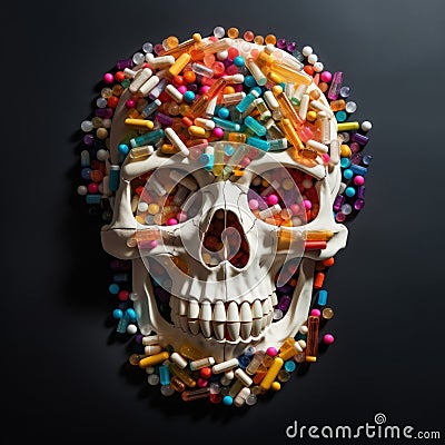 Colorful Prescription Medication Capsules and Tablets Arranged in T-Shape for Medical Websites and Blogs Stock Photo