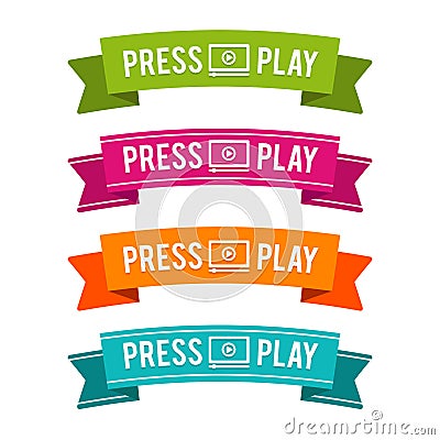 Colorful Press Play ribbons. Eps10 Vector. Vector Illustration