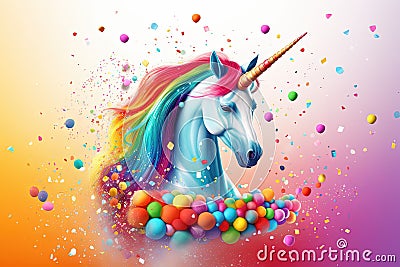 Colorful pride carnival with fairy dust, rainbows, unicorns, joyful. Generative AI Stock Photo