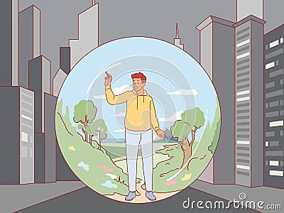 Colorful privat boundaries. Building your own world, external problems indifference, psychological protection, comfort Vector Illustration