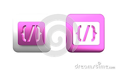 Colorful Programming language syntax icon isolated on white background. Syntax programming file system. Square button Cartoon Illustration
