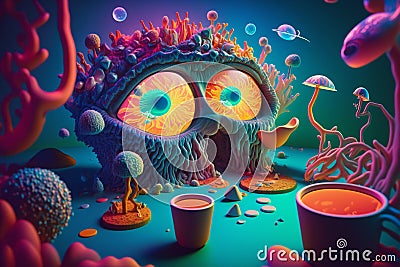Psychedelic trip into wellness and escapism with surrealis and vibrant trippy illustrations Cartoon Illustration