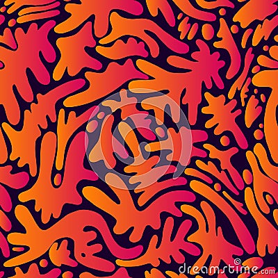 Colorful psychedelic seamless pattern pattern, with abstract many different shape spots, gradient bright orange pink Vector Illustration