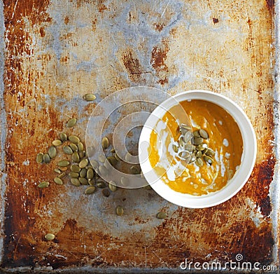 Colorful pumpkin soup Stock Photo