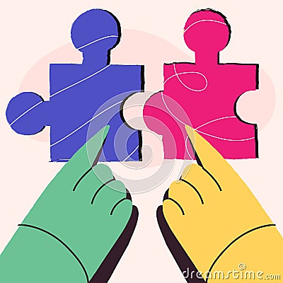 Colorful Puzzle Hands Cooperation Illustration Vector Illustration