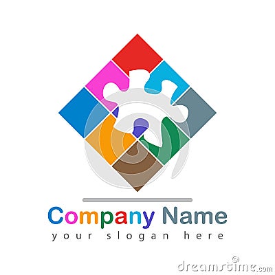 Colorful puzzle piece logo on white Vector Illustration