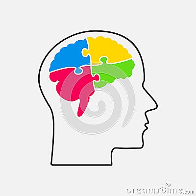 Puzzle Pieces. Silhouette Brain Head. Puzzle Brain Vector Illustration