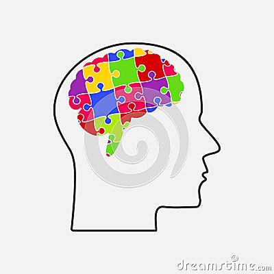 Puzzle Pieces. Silhouette Brain Head. Puzzle Brain Vector Illustration