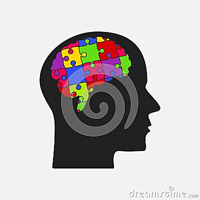 Puzzle Pieces. Silhouette Brain Head. Puzzle Brain Vector Illustration