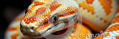 Colorful python resting on a branch in a natural habitat, showcasing vibrant scales and intricate patterns Stock Photo
