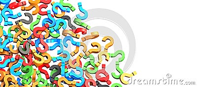 Colorful question marks on white background with empty space on right side Stock Photo