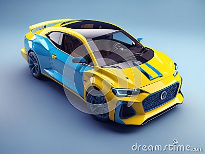 colorful racing car isometric 3d isolated on gradient background Cartoon Illustration
