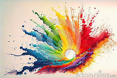 Colorful rainbow abstract spat splatter watercolor painting Cartoon Illustration