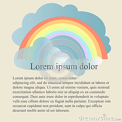 Colorful rainbow and blue clouds background on light gray, Lorem ipsum, vector Vector Illustration