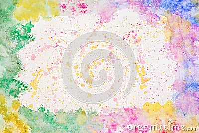 Colorful rainbow border for text or banner, card, template, design, formed by hand painted with bright blots, splashes Stock Photo