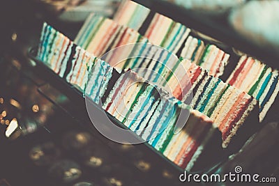 Colorful rainbow cakes selling in shop at Granville island public market Stock Photo