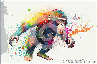 Colorful rainbow Chimp Chimpanzee ape primate monkey watercolor painting Cartoon Illustration